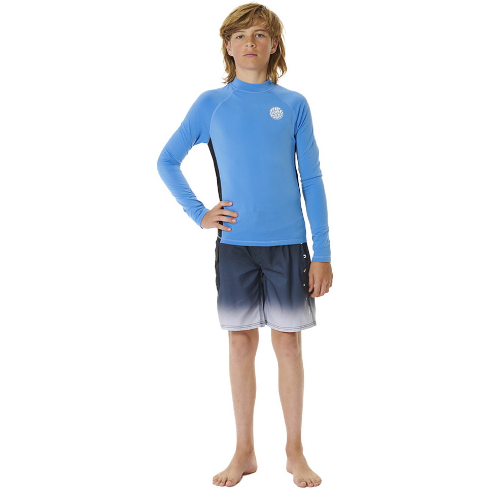 2026 Rip Curl Colete De Lycra De Manga Comprida Escovada UV Dos ícones Júnior 11YBRV - Blue Gum